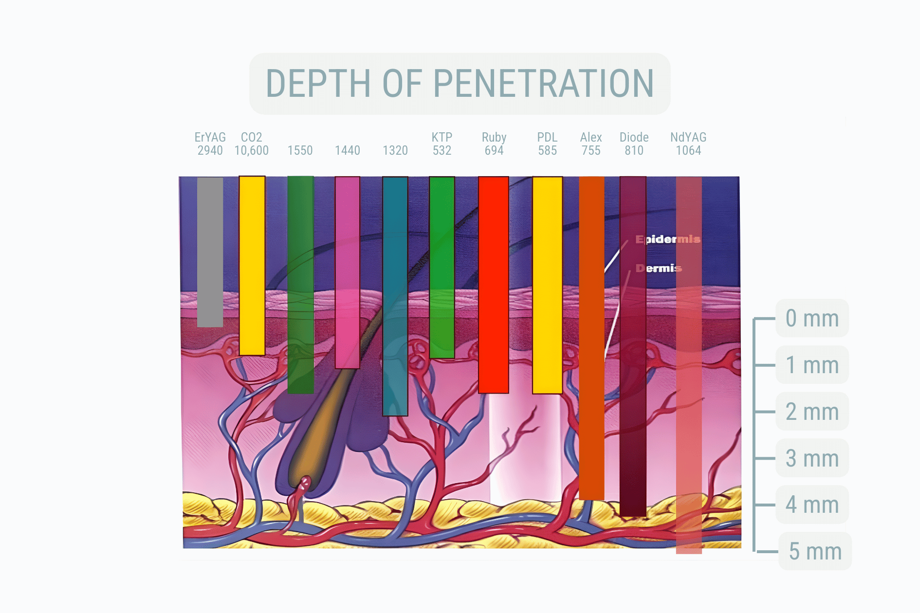 Laser penetration depth wavelength chart by cosmetic doctors at Contour Clinics